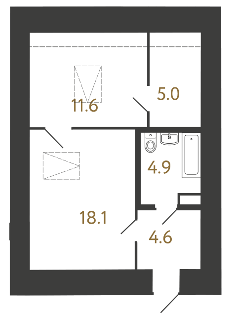 Однокомнатный номер №73 в ЖК Типография - 44.2 м²  - №2