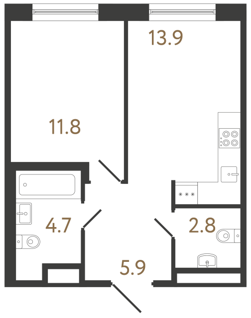 Однокомнатная квартира №291 в ЖК Передвижники 2 - 39.1 м²  - №2
