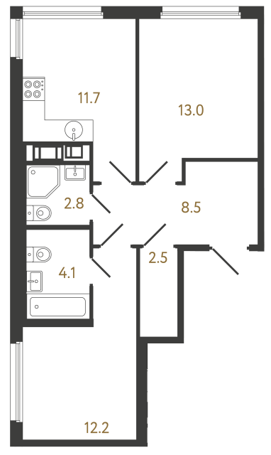 Двухкомнатная квартира №516 в ЖК Гений - 54.8 м²  - №2