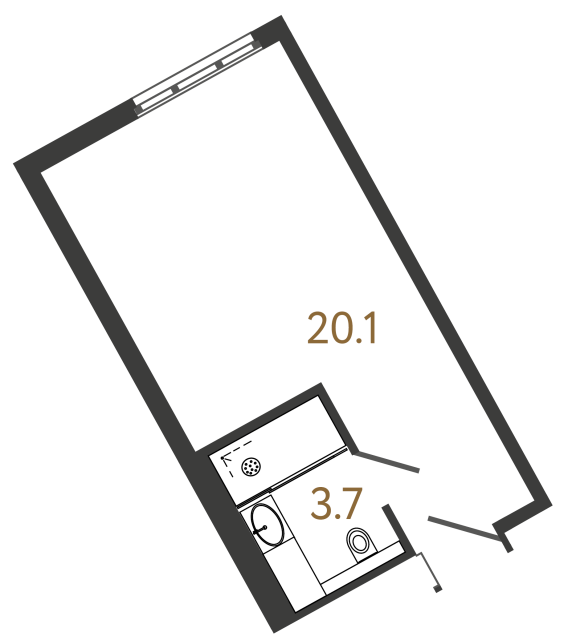 Апартаменты-студия №1121 в ЖК ARTSTUDIO M103 - 23.8 м²  - №2