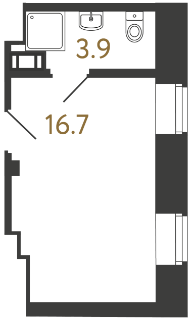 Однокомнатный номер №82 в ЖК Типография - 20.6 м²  - №2