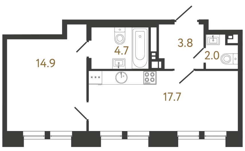 Однокомнатная квартира №2 в ЖК Коллекционер - 43.1 м²  - №2