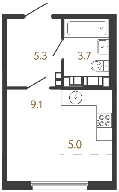 Студия №742 в ЖК Гений - 23.1 м²  - №2