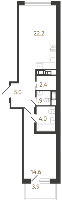 Однокомнатная квартира №268 в ЖК Передвижники 2 - 50.1 м²  - №2