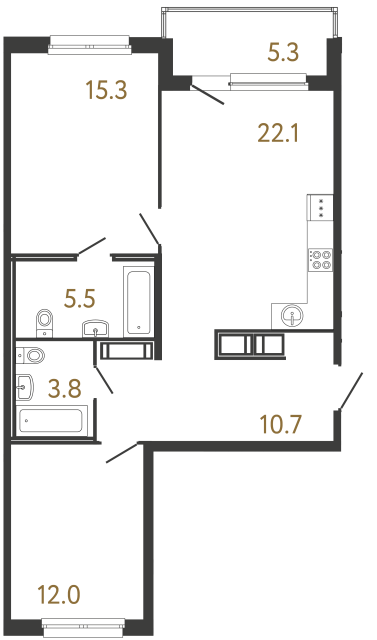 Двухкомнатная квартира №247 в ЖК Передвижники - 69.4 м²  - №2