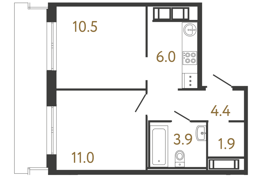 Однокомнатная квартира №122 в ЖК Передвижники - 37.7 м²  - №2