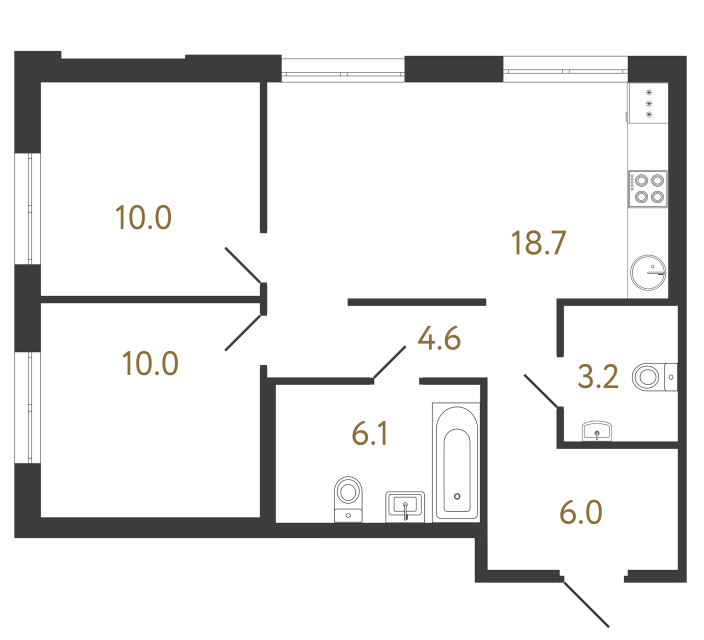 Двухкомнатная квартира №360 в ЖК Струны - 58.6 м²  - №2