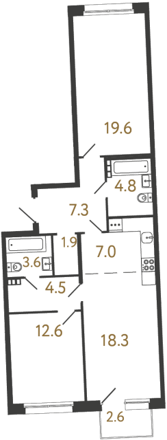 Двухкомнатная квартира №15 в ЖК Цвет Зеленогорска - 79.6 м²  - №2