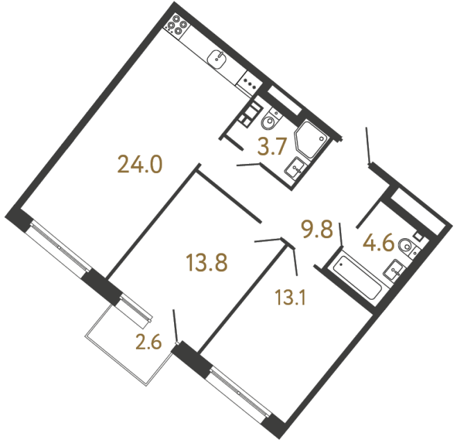 Двухкомнатная квартира №61 в ЖК Цвет Зеленогорска - 69 м²  - №2