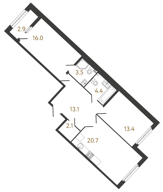 Двухкомнатная квартира №235 в ЖК Миръ - 73.2 м²  - №2
