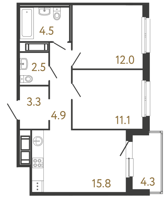 Двухкомнатная квартира №317 в ЖК Передвижники - 54.1 м²  - №2
