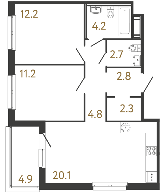 Двухкомнатная квартира №354 в ЖК Передвижники - 60.3 м²  - №2