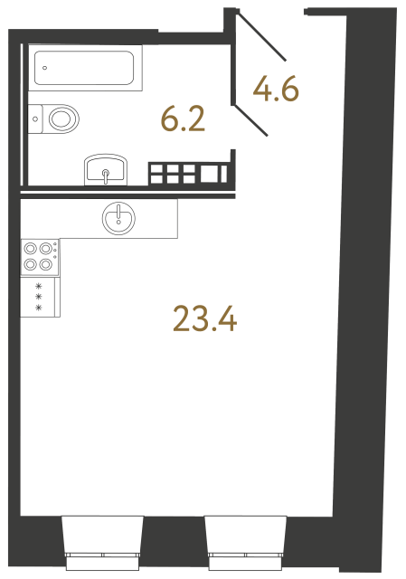 Апартаменты-студия №25 в ЖК Светоч - 34.2 м²  - №2