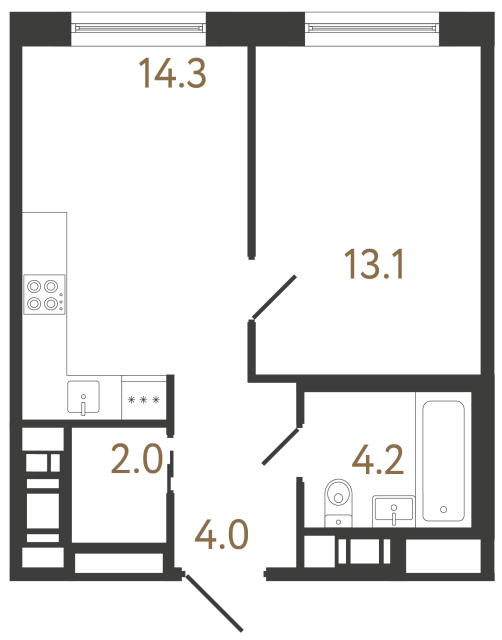 Однокомнатная квартира №84 в ЖК Передвижники 2 - 37.6 м²  - №2