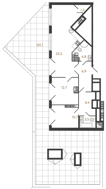 Двухкомнатная квартира №183 в ЖК Миръ - 79.8 м²  - №2