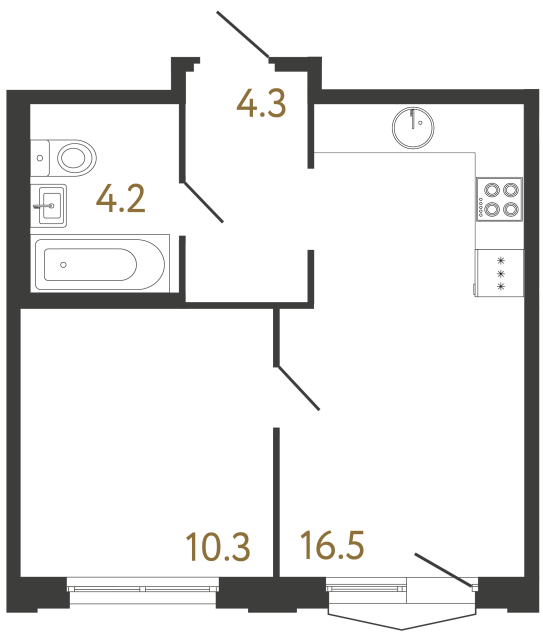 Однокомнатная квартира №789 в ЖК Струны 2 оч. - 35.3 м²  - №2