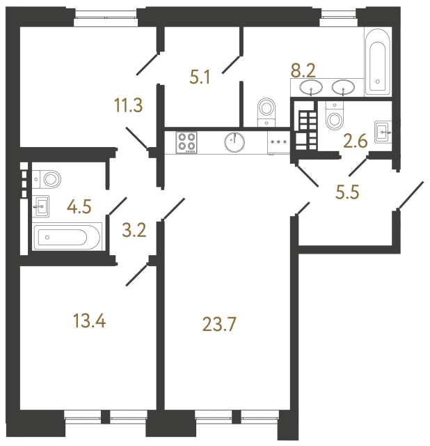 Двухкомнатная квартира №11 в ЖК Коллекционер - 77.5 м²  - №2
