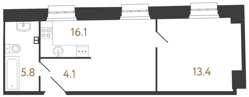 Однокомнатные апартаменты №87 в ЖК Светоч - 39.4 м²  - №2