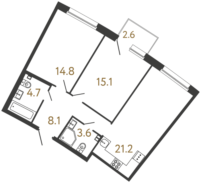 Двухкомнатная квартира №58 в ЖК Цвет Зеленогорска - 67.5 м²  - №2