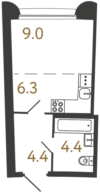 Студия №34 в ЖК Цвет Зеленогорска - 24.1 м²  - №2
