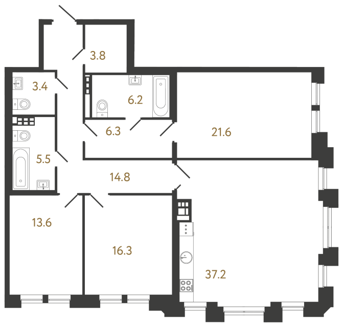 Трёхкомнатная квартира №40 в ЖК Коллекционер - 128.7 м²  - №2