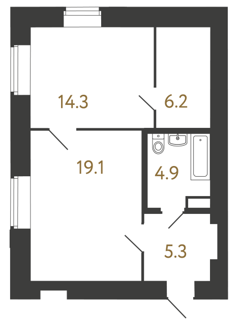 Однокомнатный номер №68 в ЖК Типография - 49.8 м²  - №2