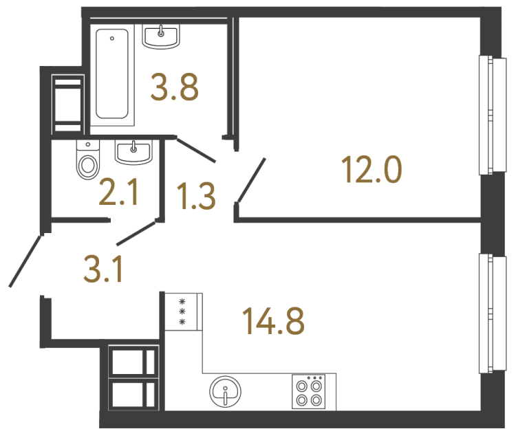 Однокомнатная квартира №35 в ЖК Передвижники - 37.1 м²  - №2