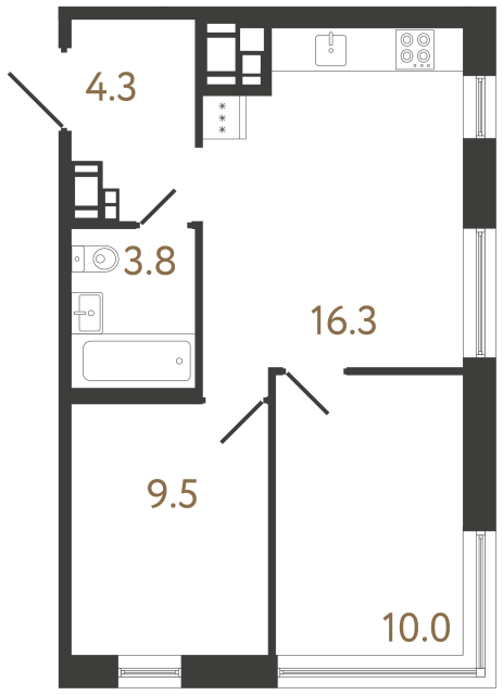 Двухкомнатная квартира №404 в ЖК Передвижники 2 - 43.9 м²  - №2