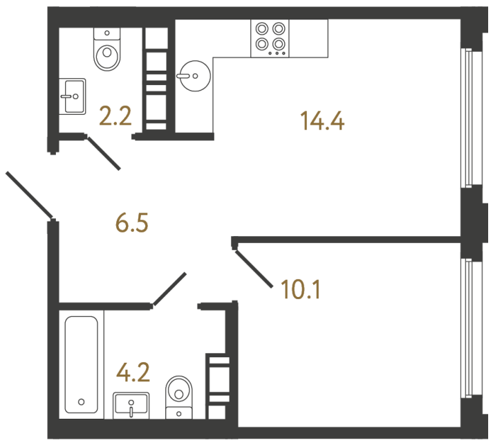 Однокомнатная квартира №969 в ЖК Гений - 37.4 м²  - №2
