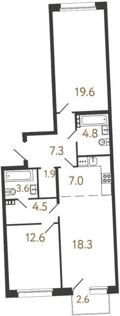 Двухкомнатная квартира №15 в ЖК Цвет Зеленогорска - 79.6 м²  - №2