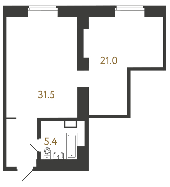 Однокомнатный номер №43 в ЖК Типография - 57.9 м²  - №2