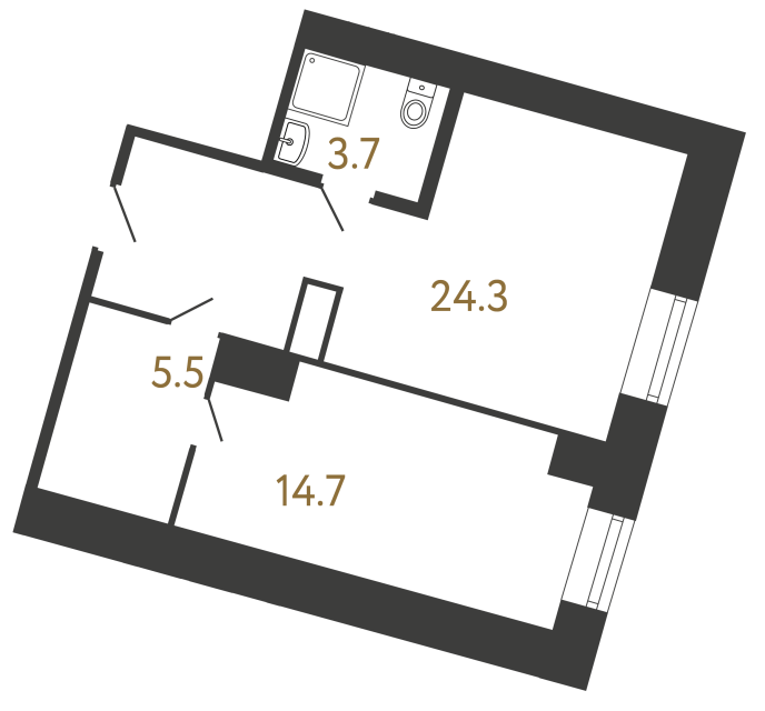 Однокомнатный номер №117 в ЖК Типография - 48.2 м²  - №2