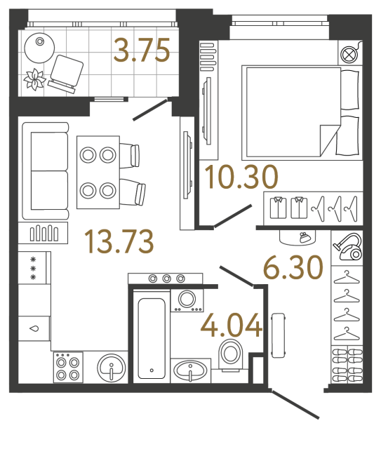 Однокомнатная квартира №776 в ЖК Ultra City 3 - 34.37 м²