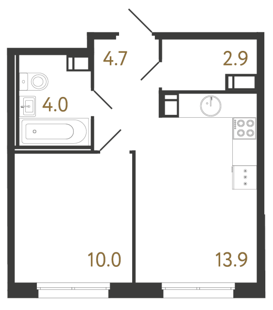 Однокомнатная квартира №866 в ЖК Струны 2 оч. - 35.5 м²  - №2