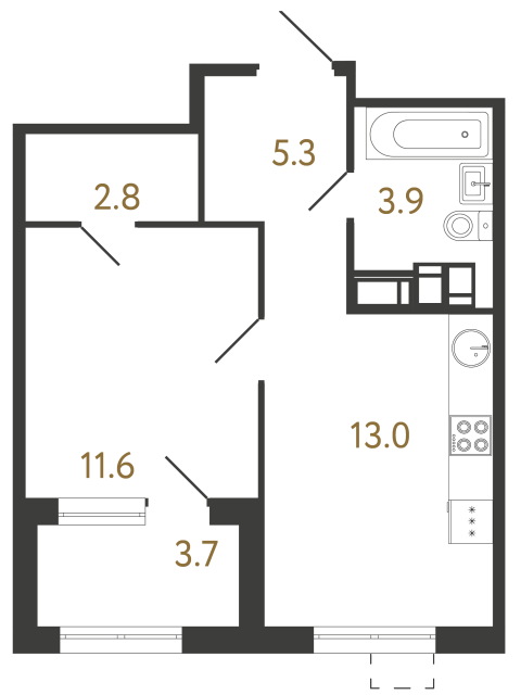 Однокомнатная квартира №516 в ЖК Струны - 36.6 м²  - №2