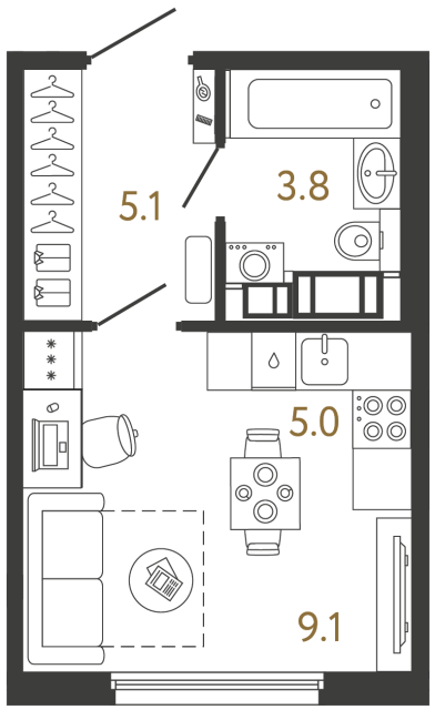 Студия №14 в ЖК Гений - 23 м²