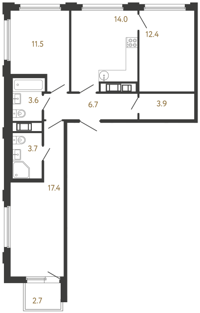 Трёхкомнатная квартира №663 в ЖК Гений - 73.2 м²  - №2