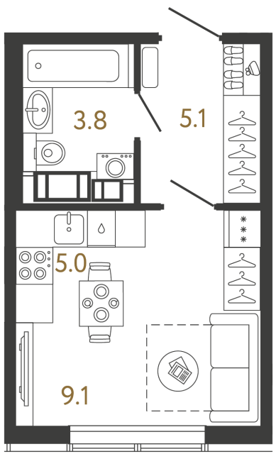 Студия №147 в ЖК Гений - 23 м²