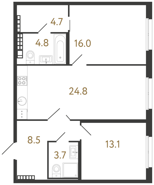 Двухкомнатная квартира №130 в ЖК Визионер - 75.6 м²  - №2