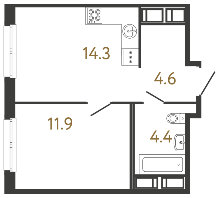 Однокомнатная квартира №85 в ЖК Передвижники - 35.2 м²  - №2
