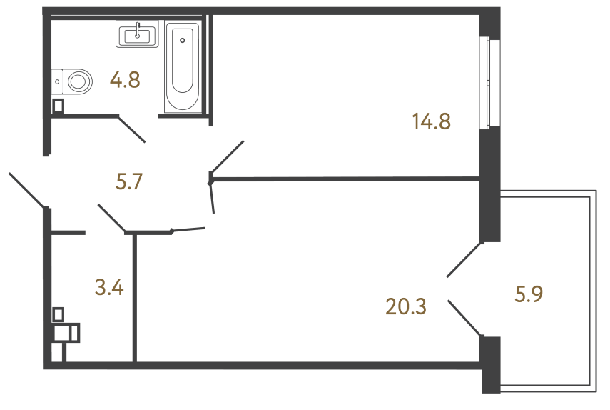 Однокомнатный номер №13 в комплексе «Репин» - 49 м²  - №2