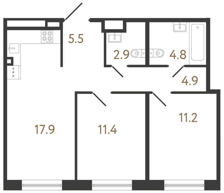 Двухкомнатная квартира №153 в ЖК Передвижники 2 - 58.6 м²  - №2