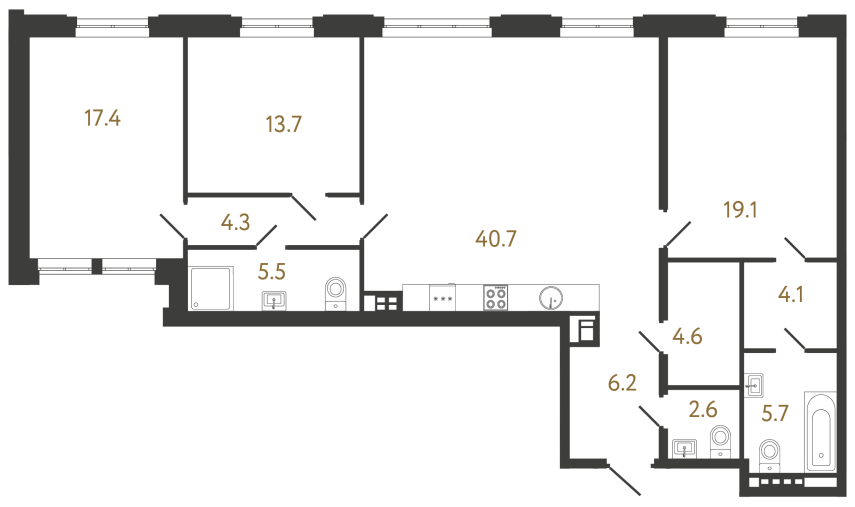 Трёхкомнатная квартира №34 в ЖК Коллекционер - 123.9 м²  - №2