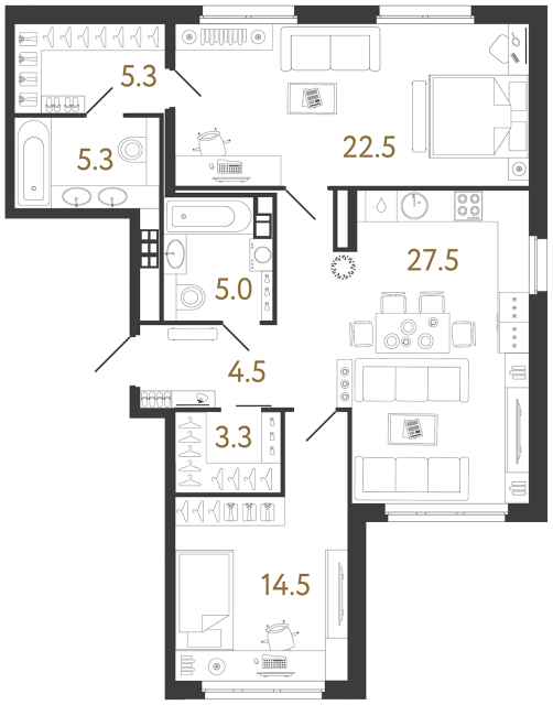 Двухкомнатная квартира №180 в ЖК Визионер - 87.9 м²