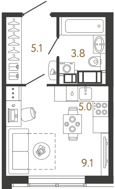 Студия №150 в ЖК Гений - 23 м²