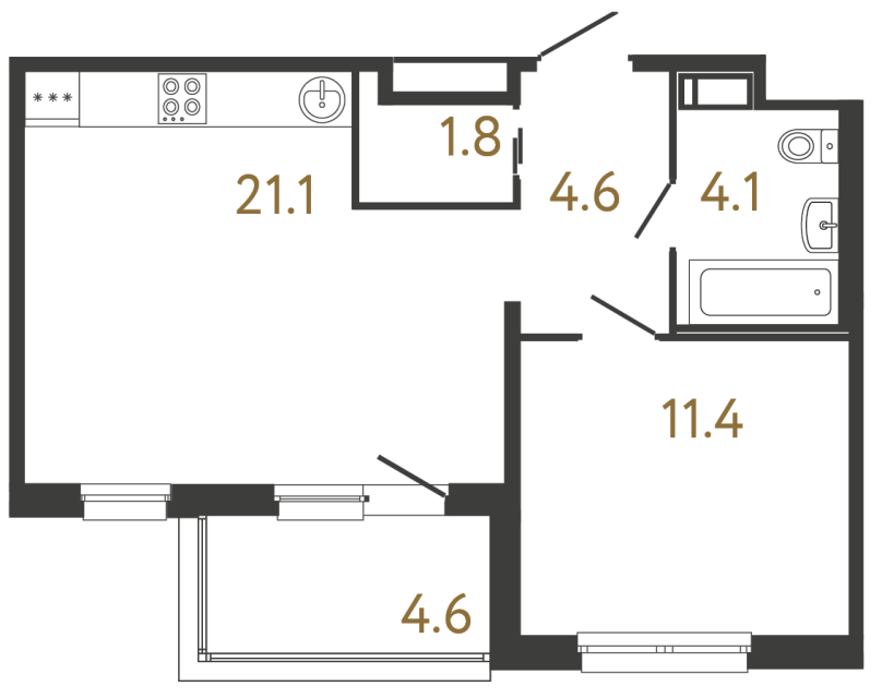 Однокомнатная квартира №189 в ЖК Передвижники - 43 м²  - №2