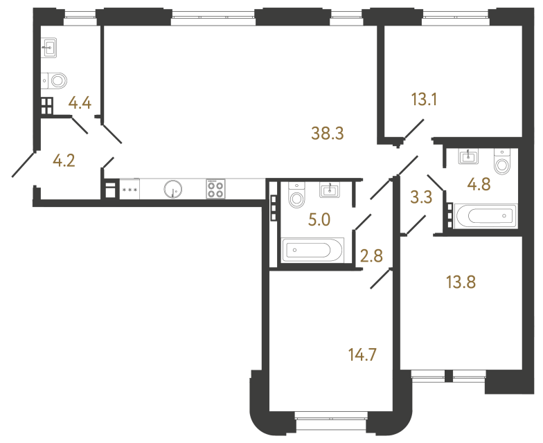 Трёхкомнатная квартира №8 в ЖК Коллекционер - 104.4 м²  - №2
