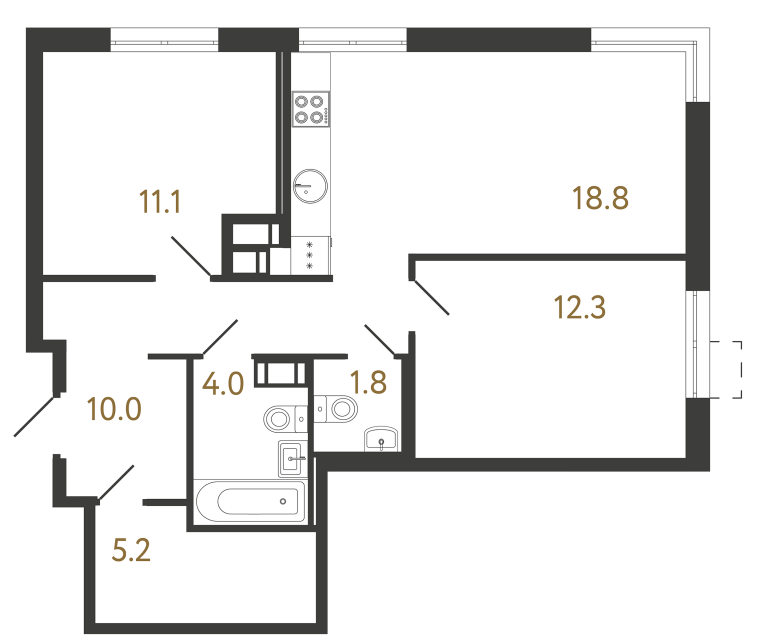 Двухкомнатная квартира №533 в ЖК Струны - 63.2 м²  - №2
