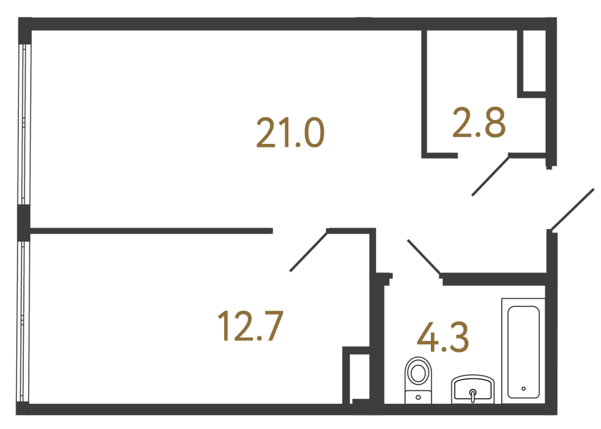 Однокомнатный номер №173 в ЖК Типография - 40.8 м²  - №2
