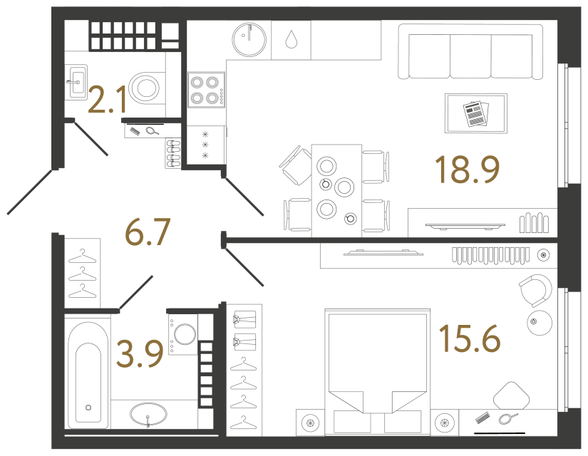 Однокомнатная квартира №131 в ЖК Визионер - 47.2 м²